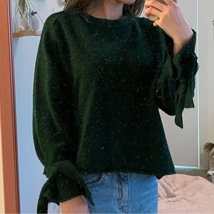 Oak & Fort forest green tie-sleeve sweater